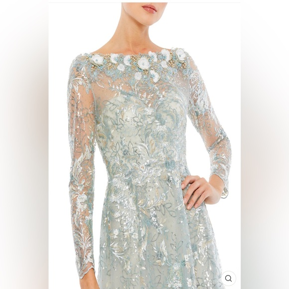 Floral embroidered illusion long sleeve A-line gown - Picture 3 of 3